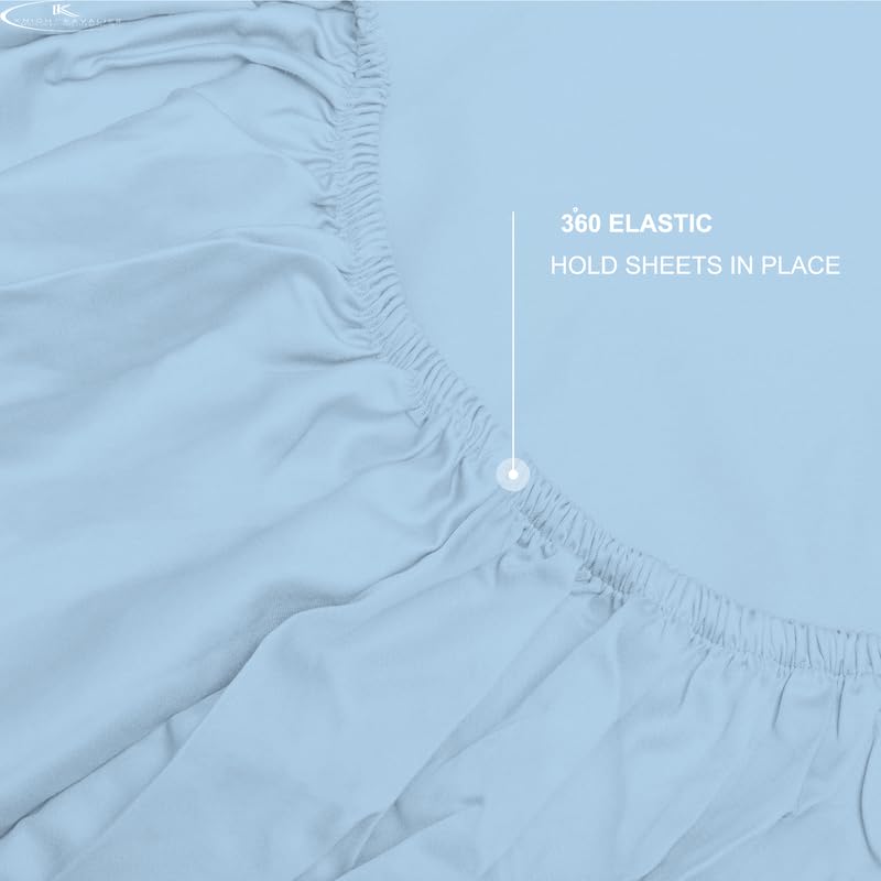 Image of Single Size Fitted Sheet- Egyptian Cotton 500 Thread Count Hotel Luxury 1 Piece Single Fitted Bedsheet- Fit Mattress Up to 12 inch- Extra Soft, Wrinkle Free, Breathable Sheet- Light Blue