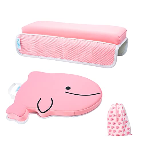 Image of Cuddlix Baby Kneeler and Elbow Rest Pad Set for Baby Bathing Parents, Extra Thick Soft Mat with Organizer Pockets - Painless Kneeling Quick Drying Non-Slip for Newborn, Pastel Pink