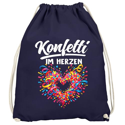 MoonWorks Turnbeutel - Konfetti im Herzen - Accessoires Fasching Karneval Gadgets Spruch lustig Faschingsartikel Tasche Gymbag Navy unisize