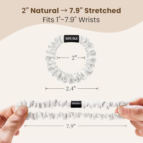 Image of THXSILK 100% Mulberry Silk Scrunchies 3-Pack, 25 Momme Mulberry Silk Hair Ties for Women, Sleek Low Profile No Damage Ponytail Holders, for Fine Hair & Everyday Use, Pearl White