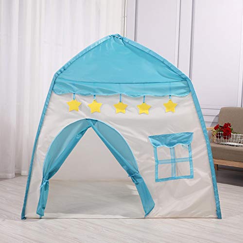 Kids Princess Play Tent for Girls, Children Teepee Castle Tent with Colorful Flags,Star Light and Carry Bag. Playhouses Indoor Outdoor for Toddler Toys Girls Boys Christmas Birthday Gifts (Blue)