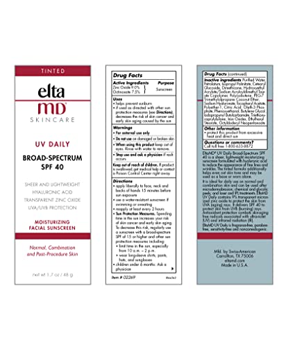 Eltamd Uv Daily Spf 40 Tinted Sunscreen Moisturizer Face Lotion, Tinted Sunscreen With Hyaluronic Acid, Broad Spectrum Hydrating Sunscreen, Non Greasy, Sheer, Mineral-Based, 1.7 Ounce #TOP2