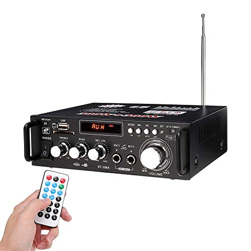 JIASHU Bluetooth Professional Home Audio Amplifier System - 600w Audio Sound Power Stereo Receiver w/USB, Micro SD, Headphone, 2 Microphone Input w/Echo