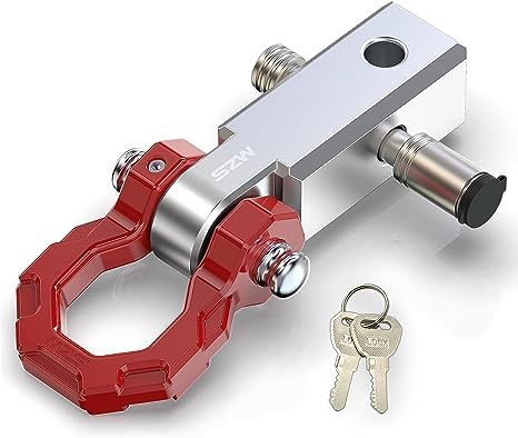 ​MZS 2" Shackle Hitch Receiver with 3/4" D-Ring Shackle & 5/8" Hitch Lock Pin - 25,000 lbs MBS (11,000 lbs WLL) Heavy Duty Towing Mount for Trucks Trailers SUVs 4x4 Off-Road Recovery, Red