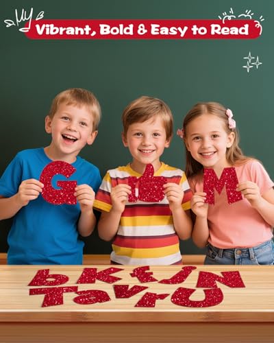 Image of 249 Pcs Glitter Bulletin Board Letters, Numbers and Punctuation 4 Inch | Cut Out Letters for Bulletin Board Decorations, Poster Board Letters Alphabet Cutouts for Classroom Wall Decor (Red)