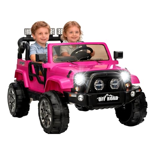 Image of 12V 2-Seat Electric Car for Kids, Ride on Toy for Big Kids 3-8, Battery Powered Ride on Car with Remote Control, LED Light, Music (Pink)