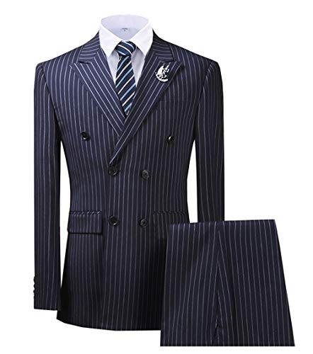 Jiaoyunshi Men's Pinstripe 3 Piece Suit Slim Fit Double Breasted Tuxedo Groomsmen for Wedding Blazer Vest and Pants - Main Image