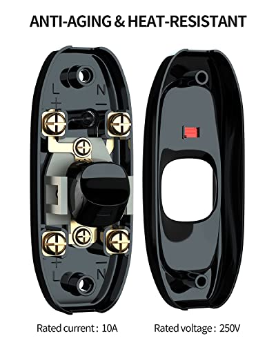 2 Pack Appliance Switch On/Off Button Table Lamp Desk Light In-Line Cord Switch 250V 10A, Black #TOP1