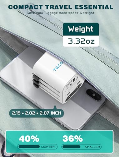 Image of Universal Travel Adapter Worldwide, TECSIX Compact Travel Power Plug Adapter (Type A C G I), 2500W Internetional Wall Charger Outlet Adaptor to Europe, India, UK, US, AUS, Asia 200+ Countries