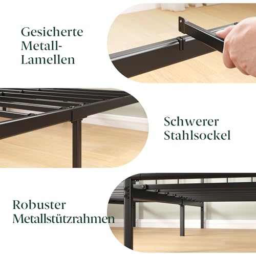 Zinus Elias Bettgestell 90 x 200 cm mit Vintage Kopfteil - Metallbett 90x200 mit Metall-Lattenrost - 30 cm Hohe Plattform mit Freiraum Darunter - Kein Boxspringbett Erforderlich - Schwarz