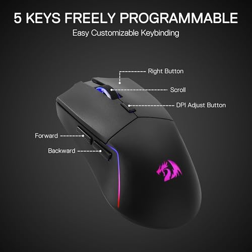 Image of Redragon M730 PRO Wireless RGB Gaming Mouse, 3-Mode Lightweight Optical Mouse with 5 Programmable Buttons, 10000 DPI, Software Supports DIY Keybinds for PC Computer Windows Mac Laptop, Black