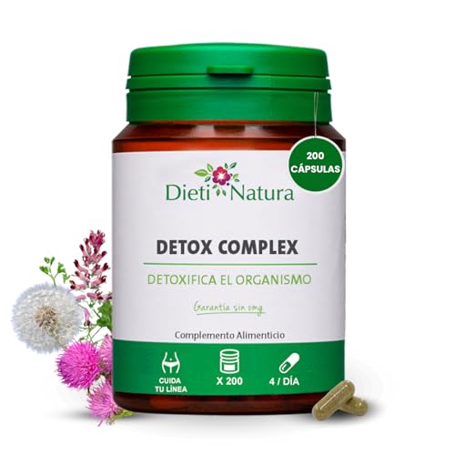 Dieti Natura Detox Complex 200 Cápsulas - Detoxica el Organismo y Elimina Toxinas - Detox Depurativo Hígado con Diente de León, Rabos de Cereza y Fumaria (200 Cápsulas, Original)