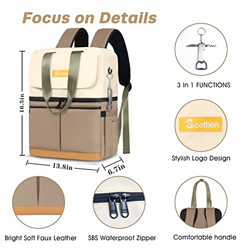 Image of Scothen Backpack Cooler with Double Decker & 12 Ice Packs- Keeps 36 Cans Cold for Up to 24 Hours- Waterproof & Leak Proof Insulated Cooler Backpack- Stylish Cooler Bookbag for Women Travel Work Beach
