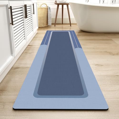 MontVoo-Bath Mat Rug Long Non Slip Super Absorbent Bathroom Runner Stain Resistant Quick Dry Thin Bathroom Mat Fit Under Door-24"x70",Navy
