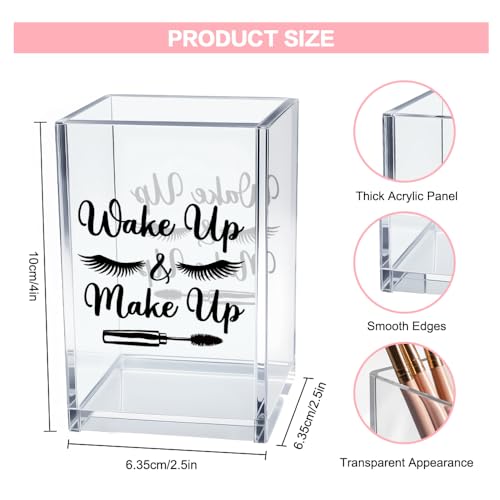 Image of Wake Up And Make Up Acrylic Makeup Brush Organizer Holder, Beauty Student Pen Holder Cup, Motivational Morning Gifts for Women Makeup Lover, Beauty Gifts for Her Beautician Sister Friend