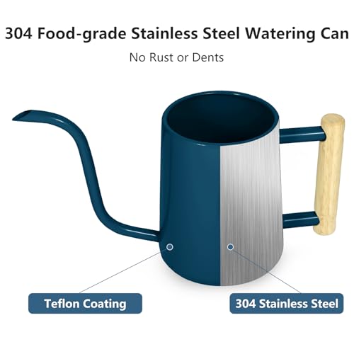 Image of Watering Can Indoor Plants, 35 oz /1000 ml Metal Stainless Steel Watering Can Pot with Long Spout for Indoor House Plants Bonsai Outdoor Garden Flower Decorative (Dark Blue)