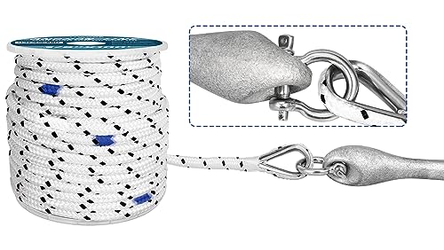TUNORD Made 3/8 Inch 100FT 150FT Black Nylon Anchor Line Double Braided Anchor Rope/Line with Thimble and Depth Markers (3/8\" x100\' White) - Thumbnail 4