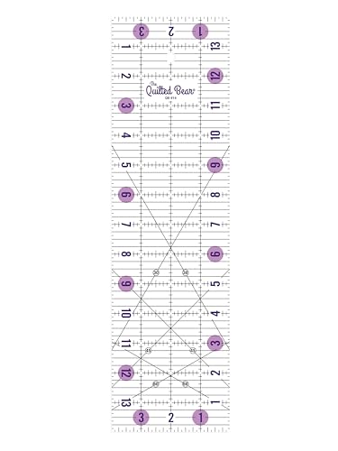 The Quilted Bear Quilting Rulers - Transparent Acrylic Non-Slip Quilting & Sewing Ruler with Precise Black Lines & 30 45 & 60 Degree Angles - Essential Tool for Perfect Sewing Results (4 x 14)