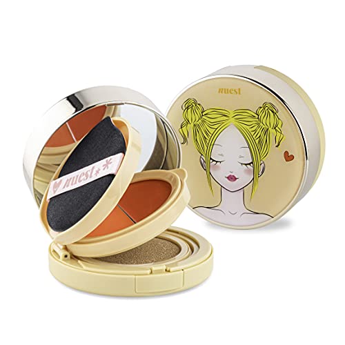 Chic2Cheek 3 Tiered Compact by Nuest Cosmetics, Luscious Lip and Cheek Dual Palette with Cushion Foundation and Applicator (Luscious Lip Cheek Nude Fair)
