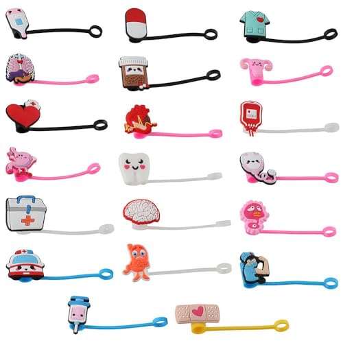 couponhub 20 Pcs Straw Covers,Silicone Straw Tip Covers,Reusable Drinking Proof Straw Tip Covers for 7-8 mm Straws,Splash Proof Straw Tips,Gifts for Nurse Doctor