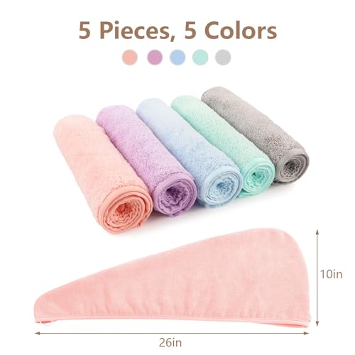 AIDEA Hair Towel Wrap, 5 Pack Absorbent Fast Drying Hair Towels 26"×10" - Image 3
