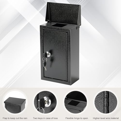 Image of xydled Wall-Mounted Key Drop Box with Key Lock, Metal Mailbox, Black
