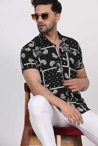 Image of CVC Fashion Men's Printed Button-Down Shirt - Aesthetic Regular Fit Half Sleeve Casual Shirt for Men, Ideal for Summer & Beach Wear