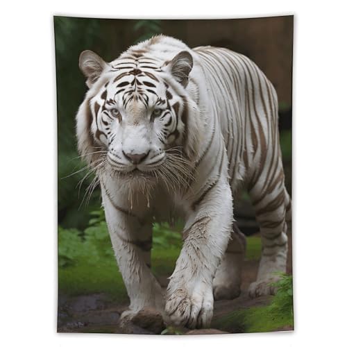 Tapisserie art abstrait tigre blanc grande taille suspension murale polyester YKUDBN