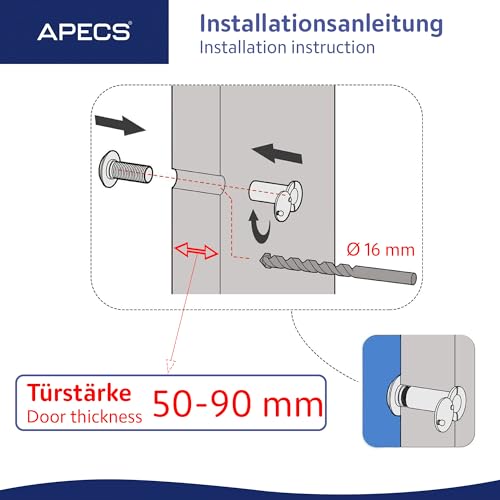 APECS Türspion mit Sichtschutz für Tür 50-90mm Bohrloch - Ø16mm Nickelfarbe Türspionabdeckung Modell 6016/50-90-NIS