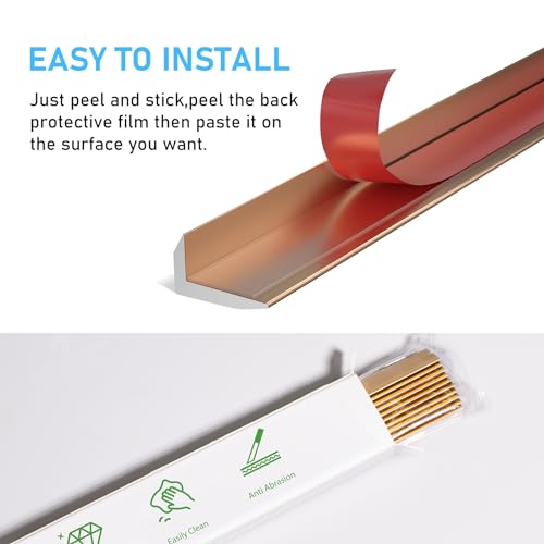 Peel and Stick Aluminum Tile Trim,10-Pack 12 Inch Decorative Brushed Metal Trim Edge,Self Adhesive Tile Liner for Fireplace, Mirror Frame, Furniture and Home Decoration, Matte Gold. - Image 5