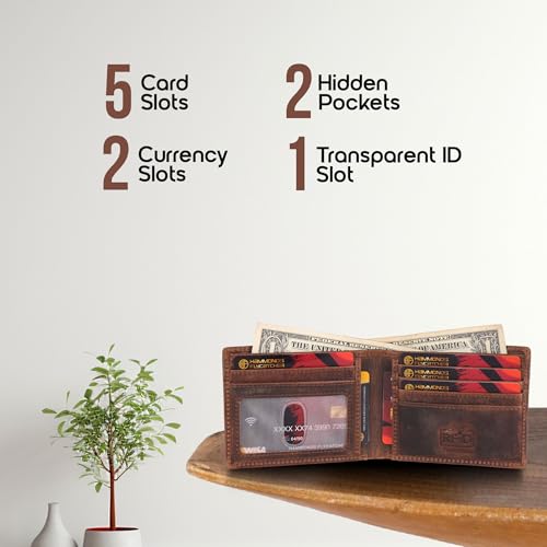 Genuine Leather Mens Wallet for Men - Carteras Para Hombres - RFID Wallet for men - Billeteras De Hombres - Bi-Fold Men Wallet - Slim Men's Wallet with 5 Card Slots - Vintage Brown2