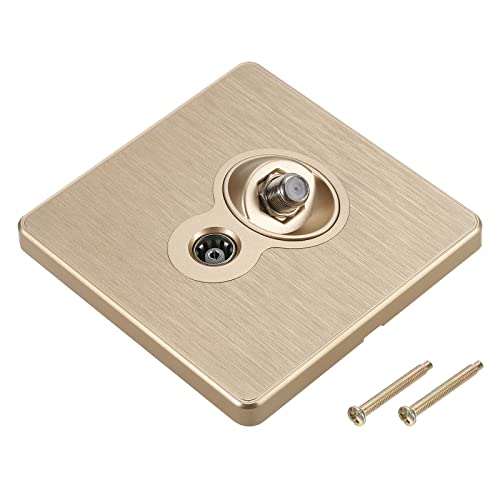 sourcing map TV Aerial Socket Wall Plate Outlet Satellite Gold Tone PC 88mm x 86mm for Coaxial Cable Lead