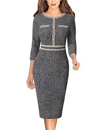 Image of VFSHOW Womens Button Crew Neck Wear to Work Office Business Casual Church Party Slimming Fitted Bodycon Pencil Sheath Dress