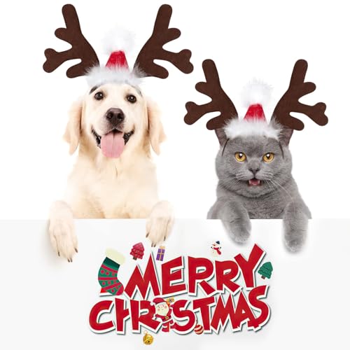 Rentiergeweih Hund, Weihnachten Haustier Stirnband, Verstellbarer Rentier Geweih für Hunde, Rentier Haarreif Hund, Hunde Weihnachtskostüm, für Katzen und Hundes im Winter und zu Weihnachten (A)
