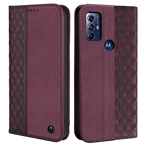 Image of Case for Motorola Moto G Play (2023), Motorola G Pure Case Wallet Premium PU Leather Folio Flip Case with Card Holder Slot Kickstand Strong Magnetic Protective Phone Cover- Wine Red
