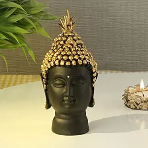 TIED RIBBONS Resin Buddha Head Statue - Decorative Buddha Idol Showpiece for Home Living Room Table Decoration Gifts (Golden, 13.7 cm X 6.3 cm)
