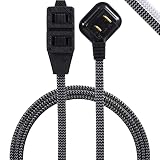 GE Gray & Black, 6 Ft Designer Braided Extension Cord, Power Strip, 3 Polarized Outlet, Outlet Strip