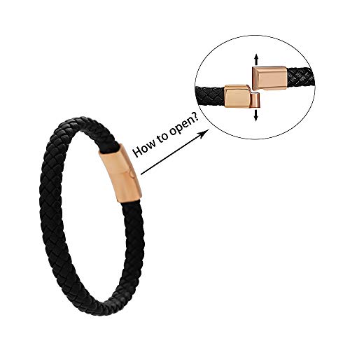 Geoffrey Beene Men's Braided Genuine Leather Bracelet With Stainless Steel Closure, Rose Gold #TOP2