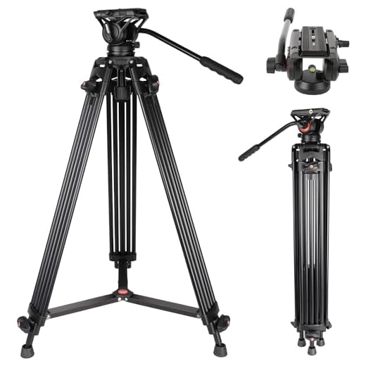Tripod, COMAN KX3636 74 inch Video Tripod System, Professional Heavy Duty Aluminum Tripod with 360 Degree Fluid Head and Mid-Level Spreader 13.2LB Load for DSLR, Camcorder, Cameras and More