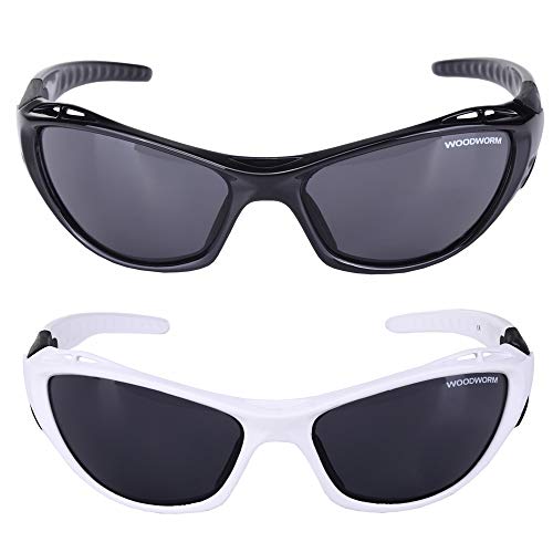 2 Pairs of Woodworm UV400 Rated Premium Sports Sunglasses with Hard Cases - for Golf, Fishing, Cycling, Baseball and More2