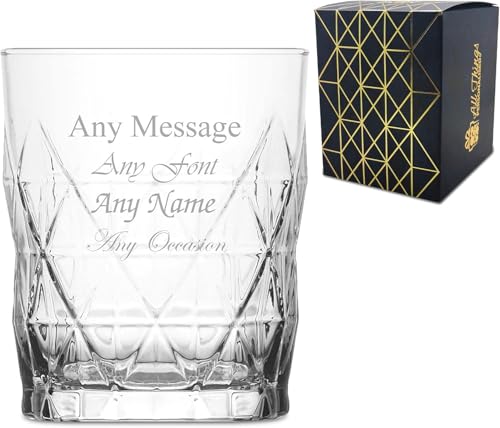 All Things Personalised Personalisiertes Whiskyglas mit Gravur 345ml - Tumbler im Keops-Design - Individuell mit Name & Nachricht - Geschenk für Geburtstag Vatertag Weihnachten inkl. Geschenkbox
