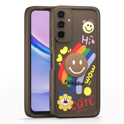 Image of Pikkme Back Cover for Samsung Galaxy M15 / F15 / M15 5G Prime | Soft Silicone| Cute Rainbow Smile & 3D Cartoon Flower Design | Shockproof Raised Camera Protection Bumper Case (Brown)