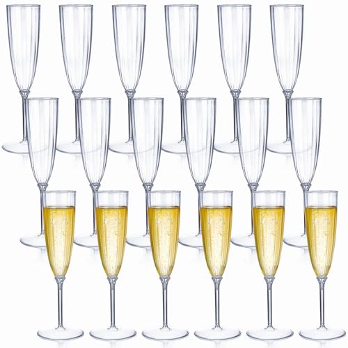 Tosnail 18 Pack 6oz Plastic Champagne Flutes Champagne Glasses 180ml Resuable Plastic Wine Glasses Clear Wine Cups Tall Drinking Cups for Parties