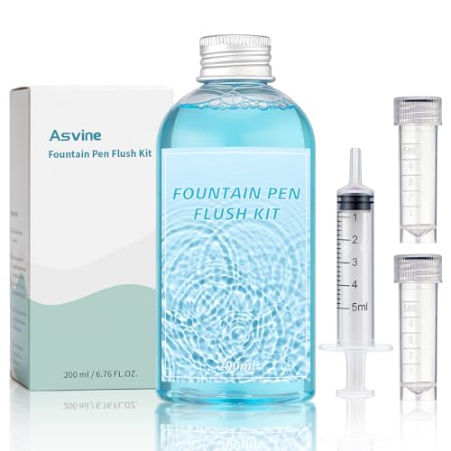 Asvine Fountain Pen Cleaning Flush Kit Efficient Calligraphy Pen Nibs Cleaner Solution with Two Containers and One Syringe Filler 200ML