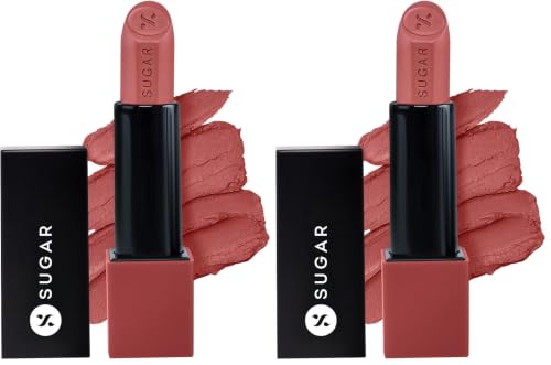 Image of SUGAR Cosmetics Glide Peptide Serum Lipstick with Hyaluronic Acid & Vitamin E | Velvet Matte Lipstick for Indian Skin | 1-Swipe Full Coverage | 4.2gm - 02 Positano Peach (Pack of 2)