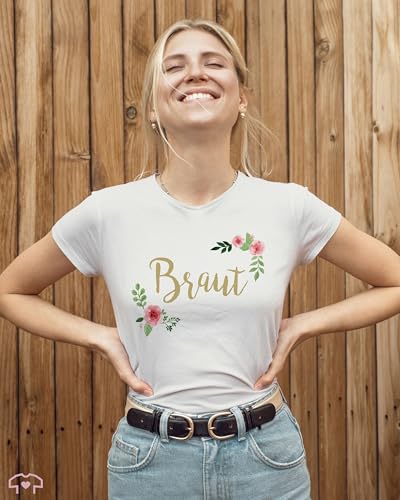 JGA Junggesellenabschied Frauen – Braut Blumen – L – Weiß – Braut Tshirt – L191 – Tailliertes Tshirt für Damen und Frauen T-Shirt - 3