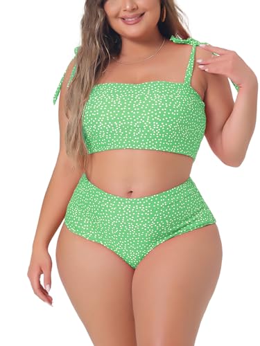 Agnes Orinda Plus Size Two Piece Swimsuit for Women 2025 Polka Dots Bikini Bandeau Bathing Suits2