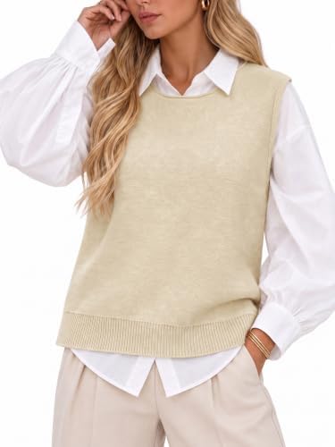 Saodimallsu Damen Ärmellos Strickweste V-Ausschnitt Strick Pullover | Schleife Rücken,Sommer Top,Frauen Basic Pullunder,Einfarbig Tank Top,Sweater, Weste,Beidseitig tragbar