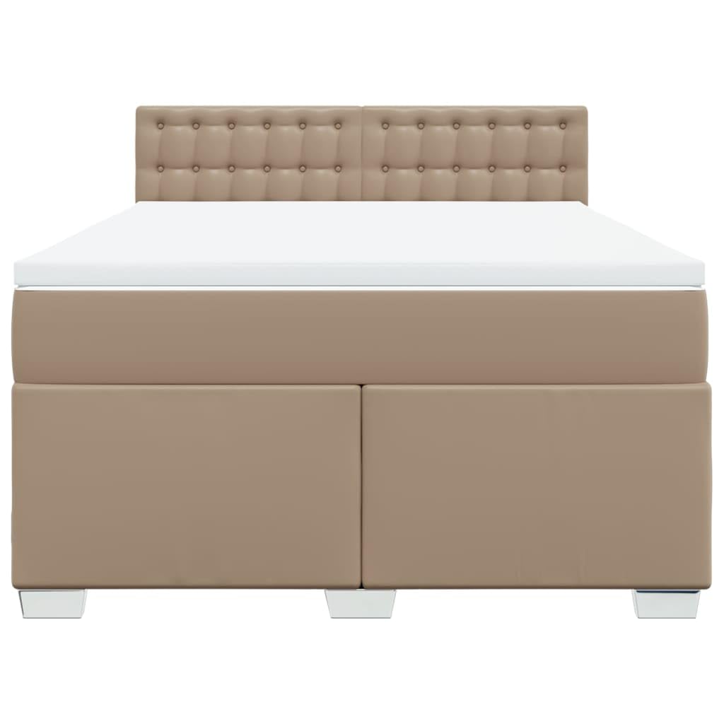 Skóra syntetyczna kieszeniowy materac sprężynowy 160x200 cm brąz | Łóżko kontynentalne z materacem kieszeniowym, topperem, cappuccino 160x200, solidna rama z zagłówkiem, luksusowa skóra