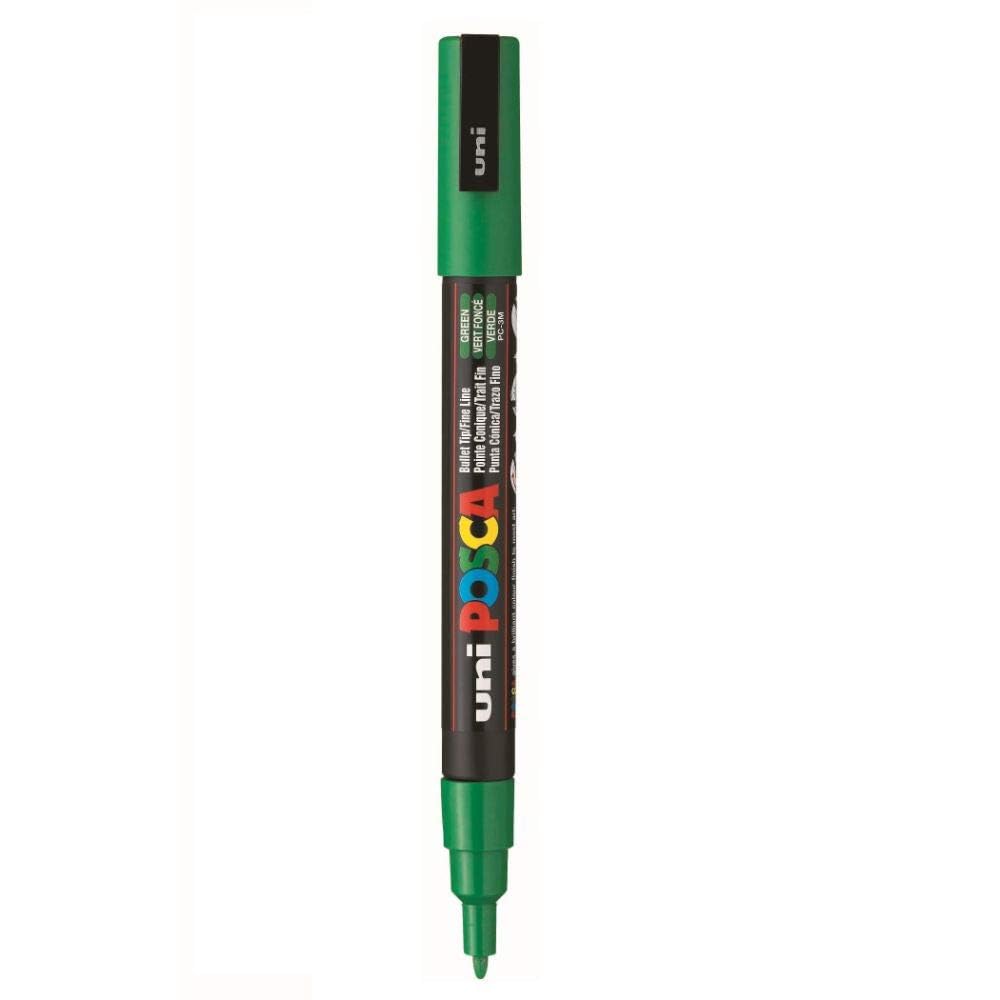 Posca 3M 0.9 mm-1.3 mm Bullet Shaped Markers, Green Ink, Pack of 1